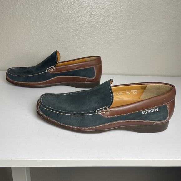 Mephisto Cool-Air Baduard Men 7.5 Blac Brown Leather Slip-On Loafers Dress Shoes